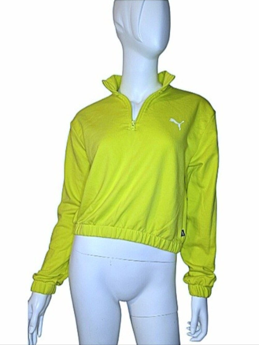 Puma Women's 1/4 Zip Cropped Sweatshirt Neon Yellow Size M